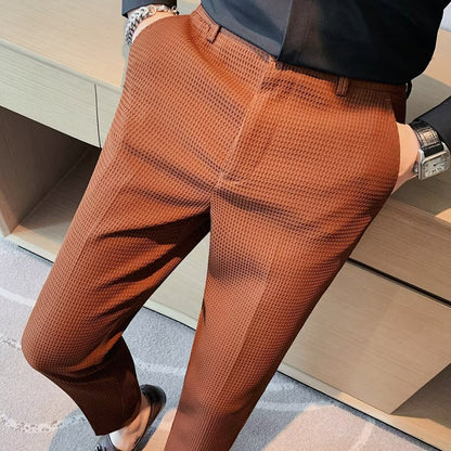 Ralph Men's Slim Fit Cropped Trousers Textured Fabric Smart Casual