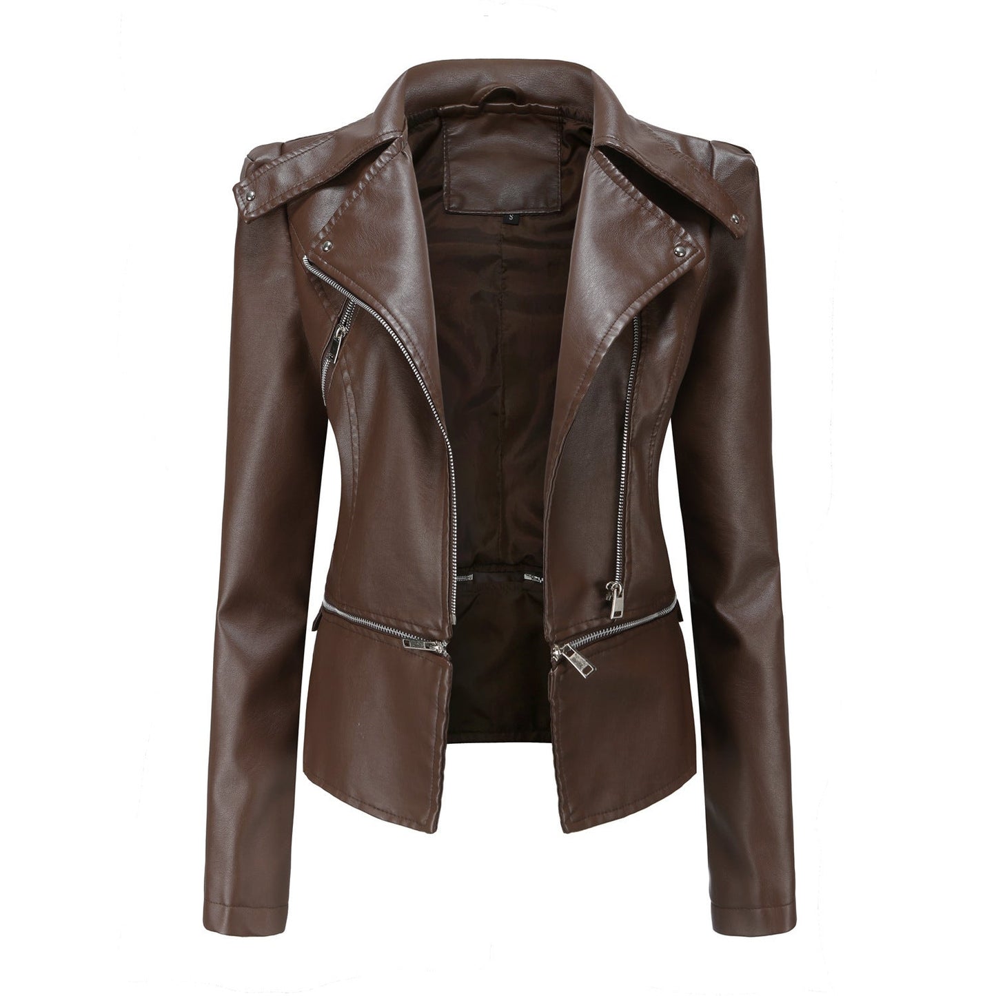 Women's Leather Motorcycle Jacket Zippered Black