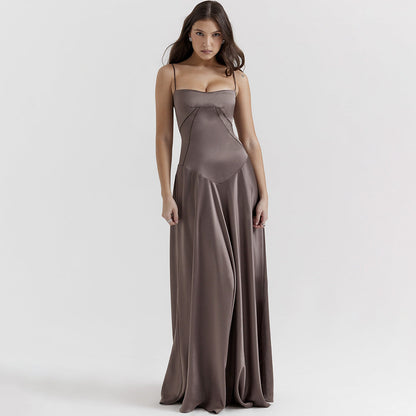 Women's Elegant Maxi Dress Silky Slim Fit Spaghetti Straps - VibreMode