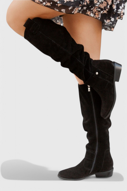 Women's Knee-High Low Heel Boots Zipper Detail