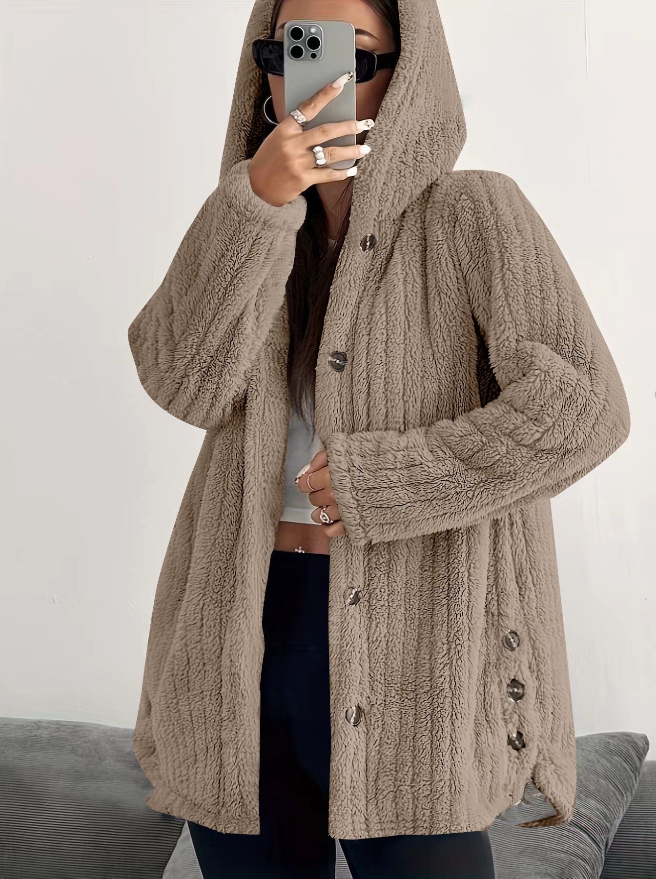 Women's Button Front Cardigan Hooded Neckline