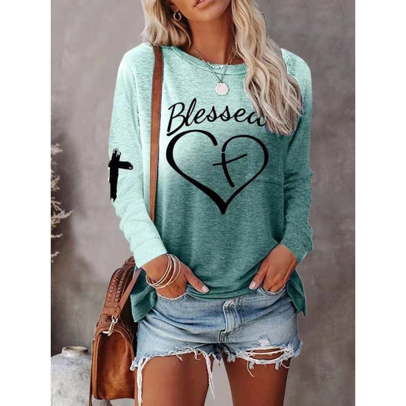 Women's Long Sleeve Graphic Shirt Soft Cotton Blend Casual