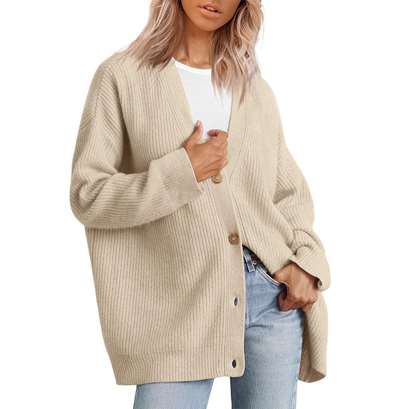 Women's Striped Knit Cardigan Sweater Relaxed Fit