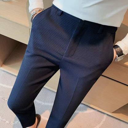Ralph Men's Slim Fit Cropped Trousers Textured Fabric Smart Casual