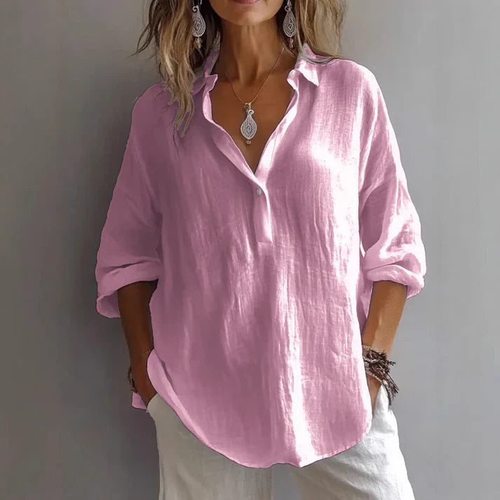 Relaxed Fit Linen Tunic Shirt - VibreMode