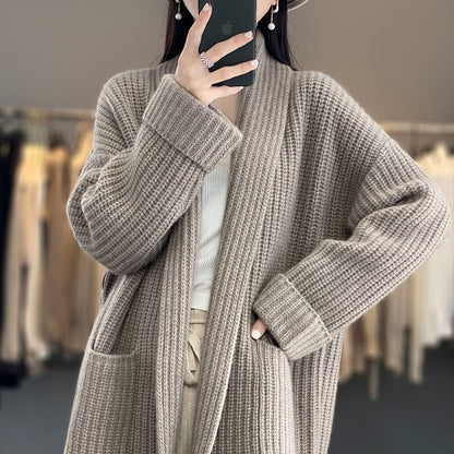 Women's Wool Blend Cardigan Oversized V-Neck Long Sleeve