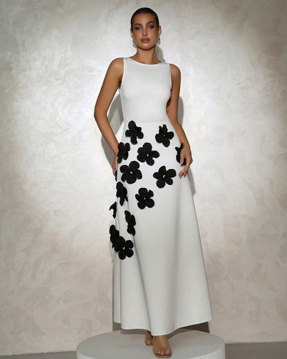 Beautiful Flower Embellished Long Evening Dress