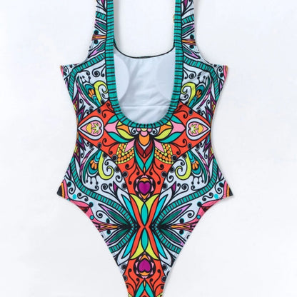 Women's Printed One-Piece Swimsuit Square Neck Gold Ring Strap