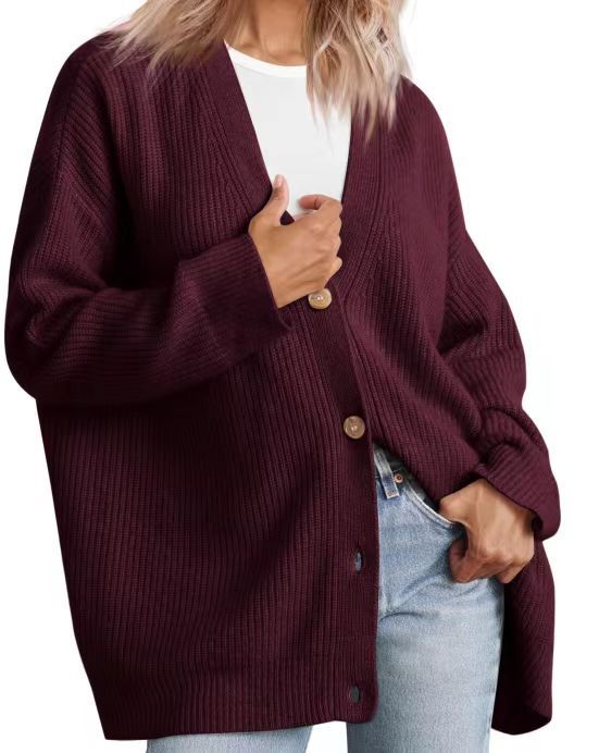 Women's Striped Knit Cardigan Sweater Relaxed Fit