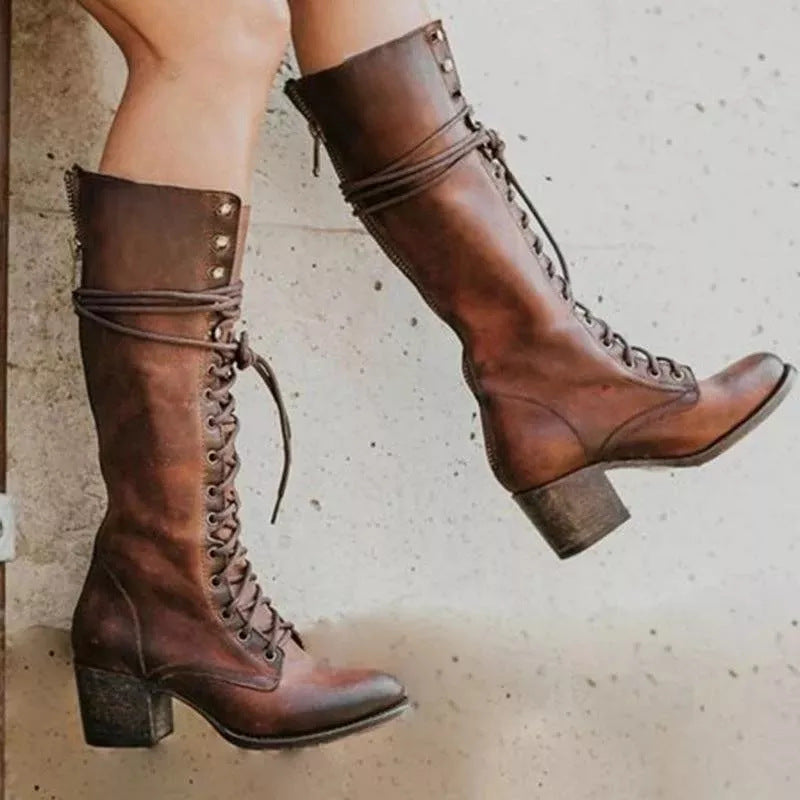 Chic Women's High Heel Lace Up Boots