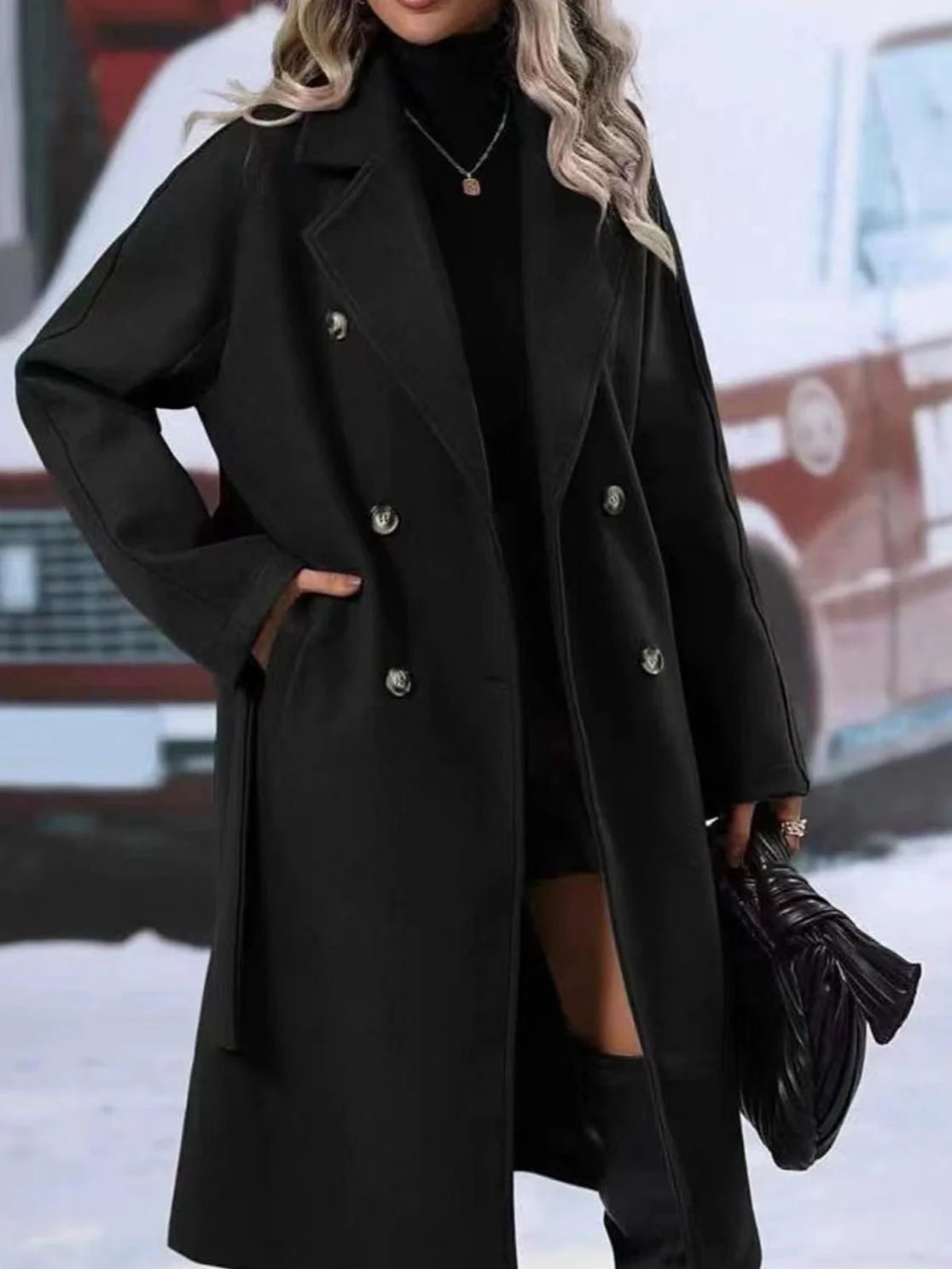 Women's Wool Coat Warm Elegant Navy