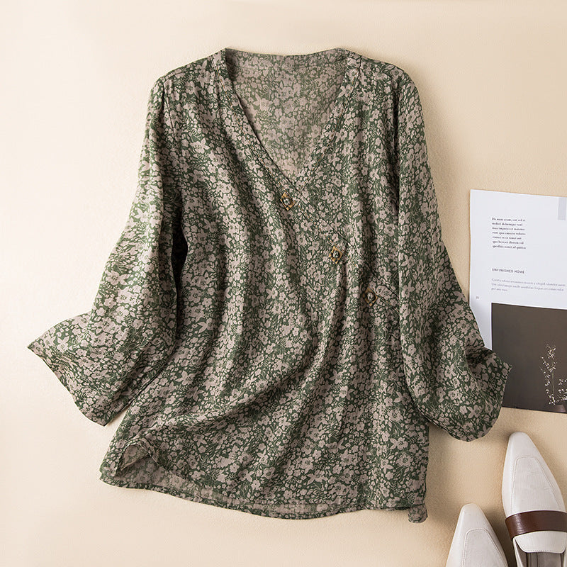 Women's Printed V-Neck Blouse