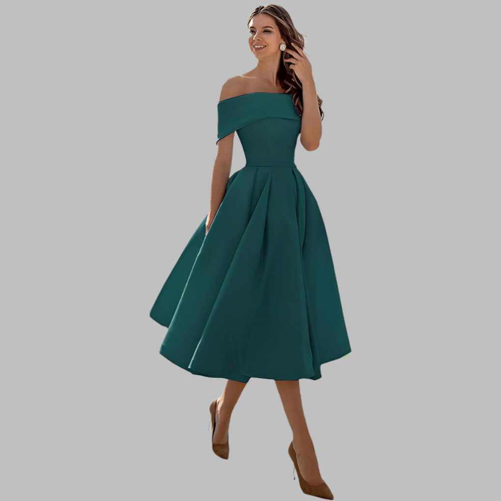 Women's Off Shoulder Satin Prom Dress