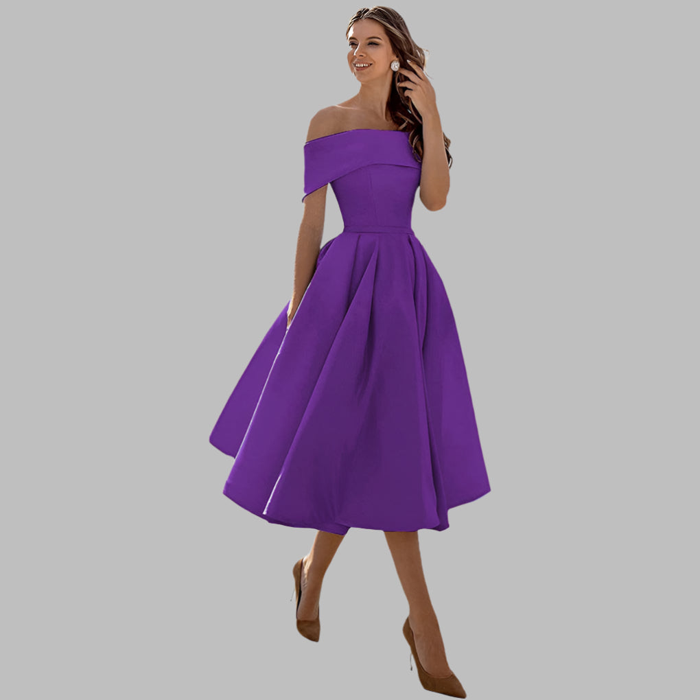 Women's Off Shoulder Satin Prom Dress