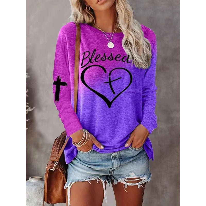 Women's Long Sleeve Graphic Shirt Soft Cotton Blend Casual