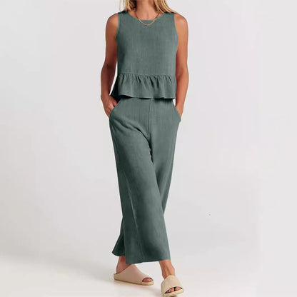 Women's Linen Peplum And Pant Set