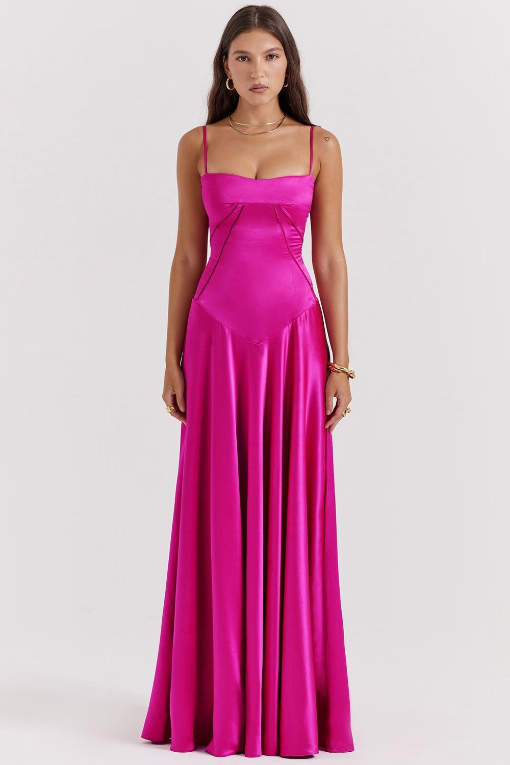 Women's Elegant Maxi Dress Silky Slim Fit Spaghetti Straps