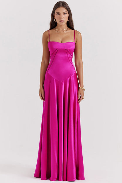 Women's Elegant Maxi Dress Silky Slim Fit Spaghetti Straps