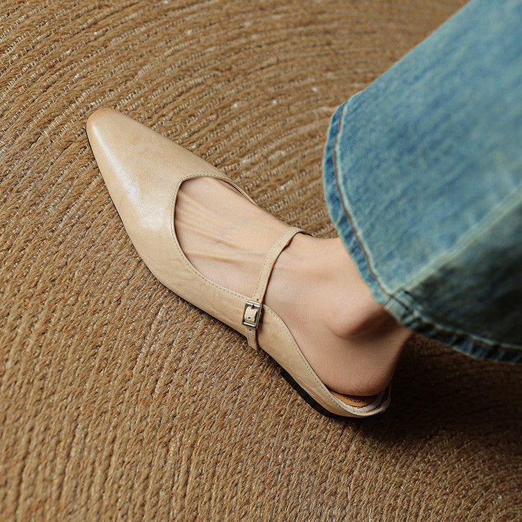 Women's Pointed Toe Flat Mules Single Strap Buckle Black