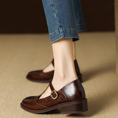 Classic Women's Low Heel Leather Mary Jane Shoes