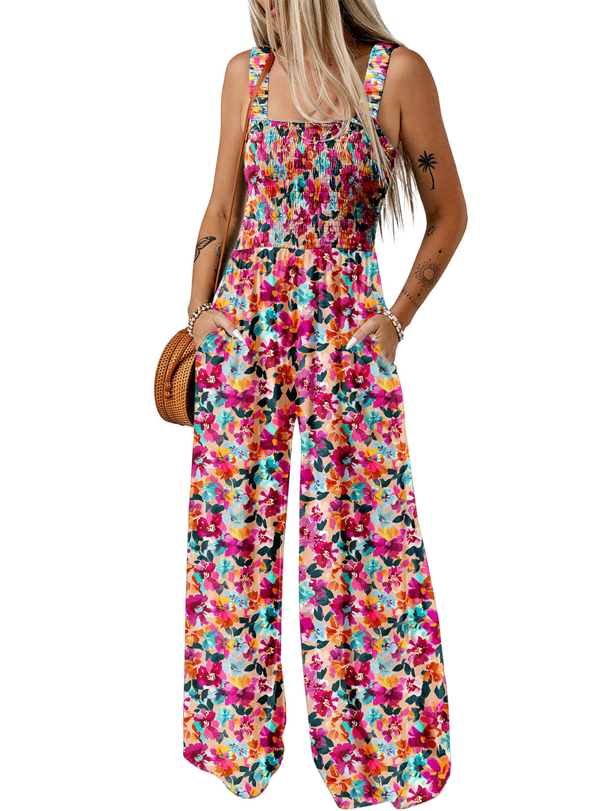 Chic Floral Wide Leg Women's Jumpsuit - VibreMode