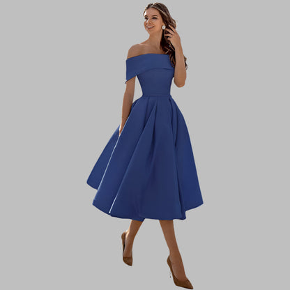 Women's Off Shoulder Satin Prom Dress
