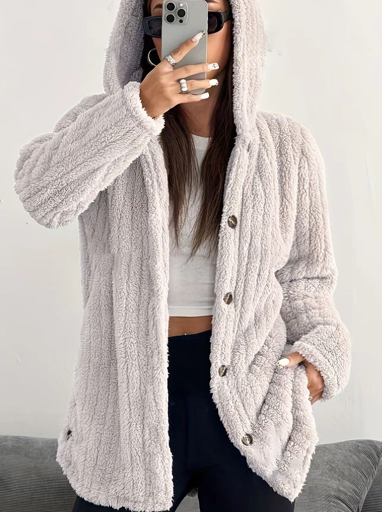 Women's Button Front Cardigan Hooded Neckline