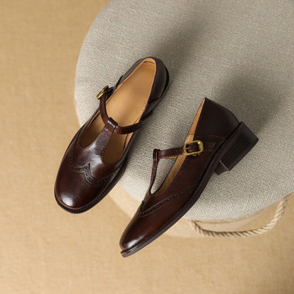 Classic Women's Low Heel Leather Mary Jane Shoes