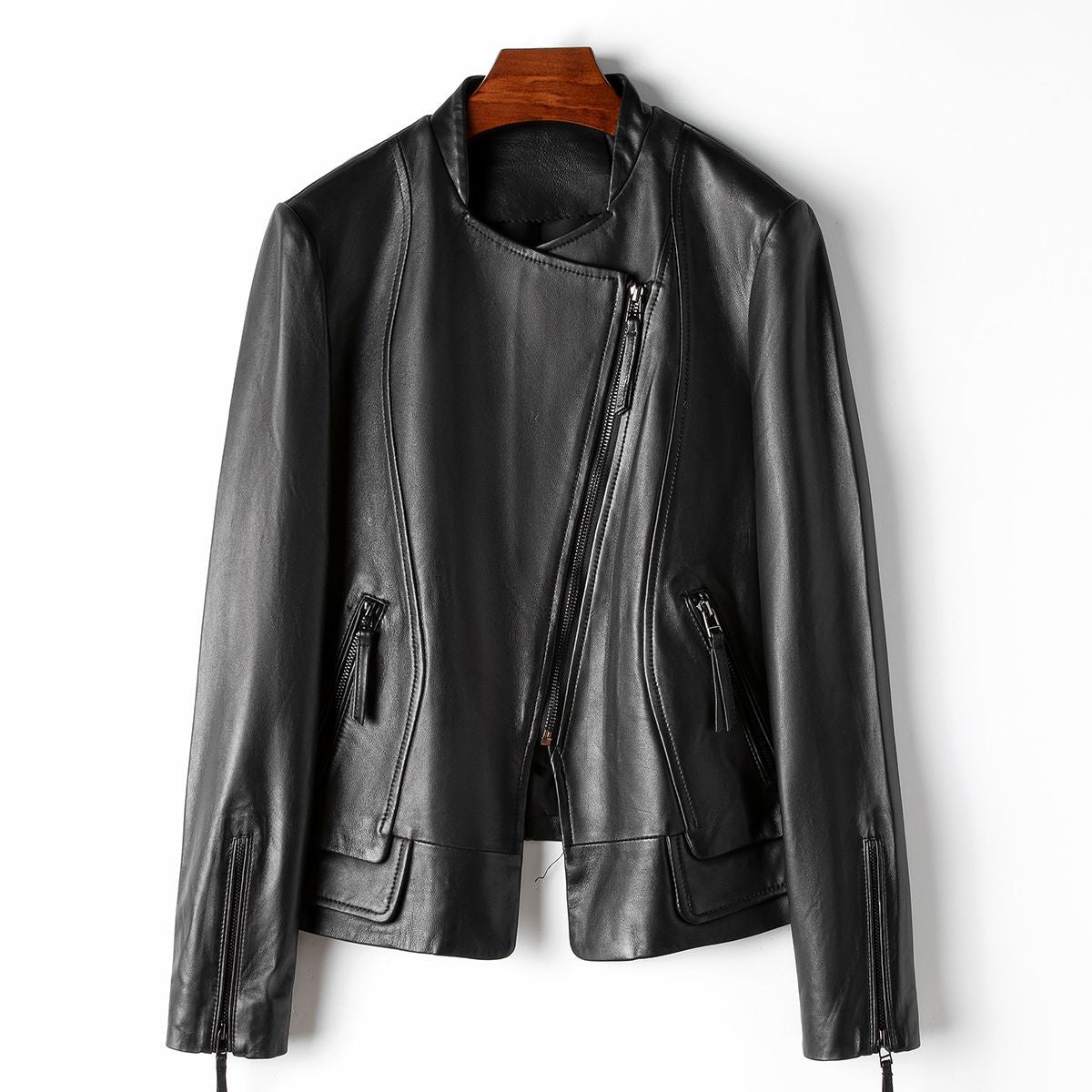 Women's Leather Jacket Long Sleeve Black