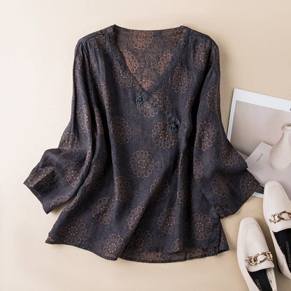 Women's Loose Fit V-Neck Blouse
