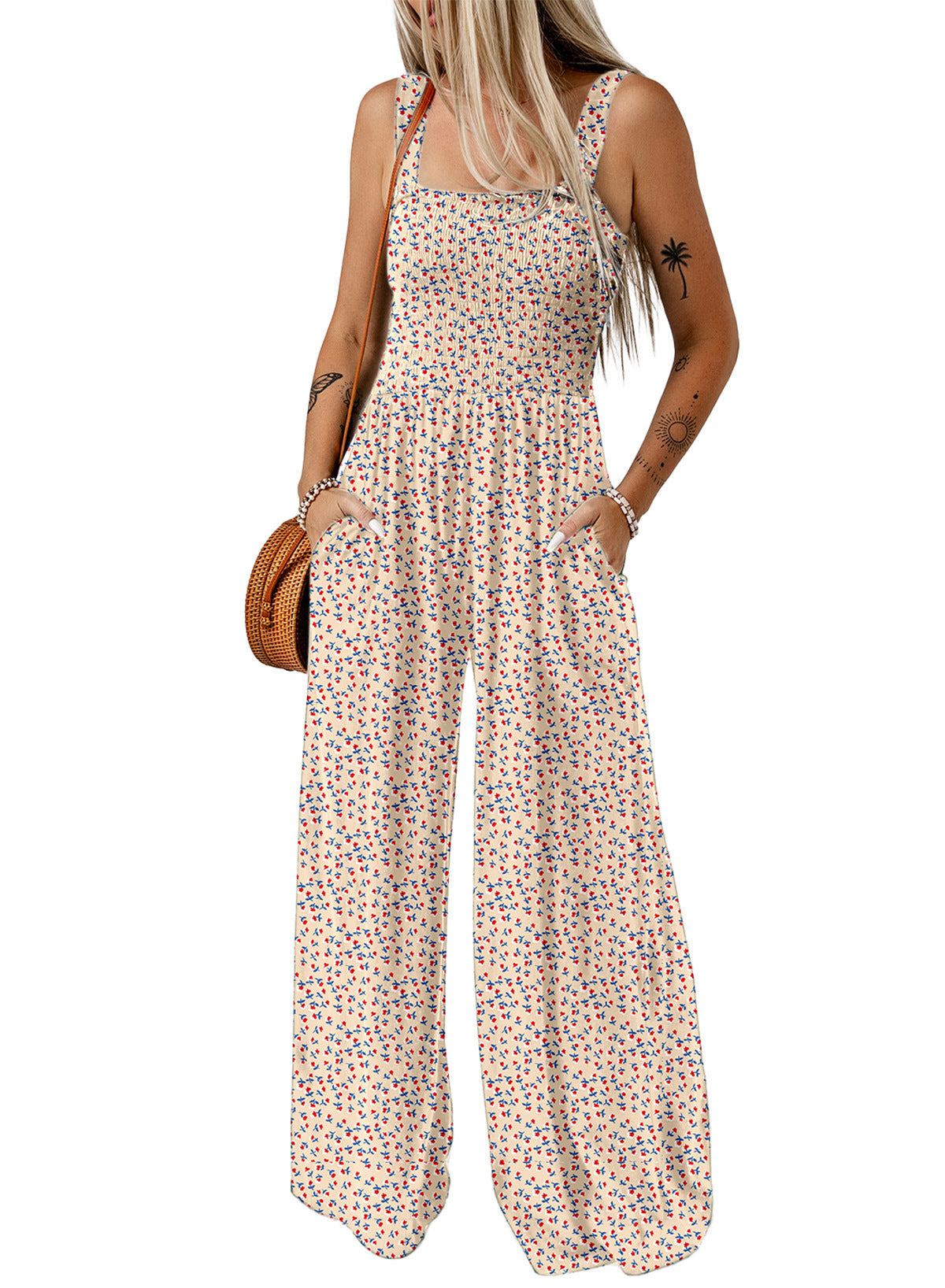 Chic Floral Wide Leg Women's Jumpsuit