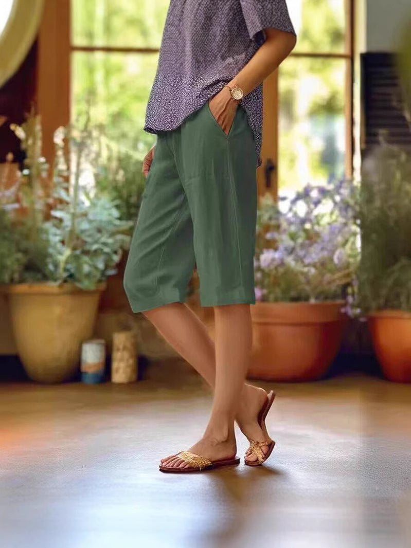 Women's Straight Leg Shorts Knee Length Cotton