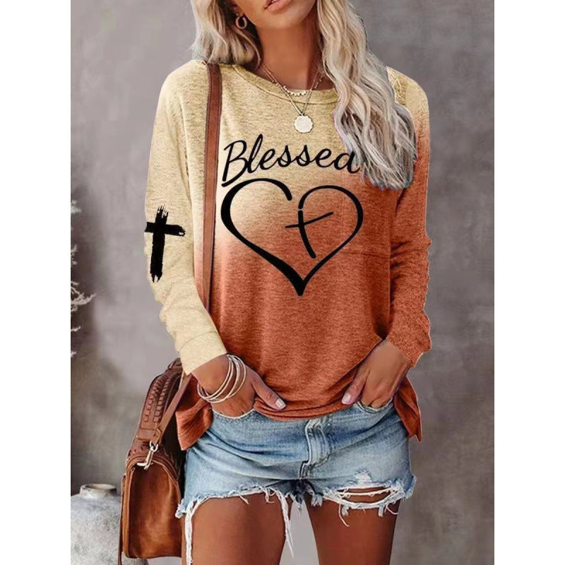 Women's Long Sleeve Graphic Shirt Soft Cotton Blend Casual - VibreMode