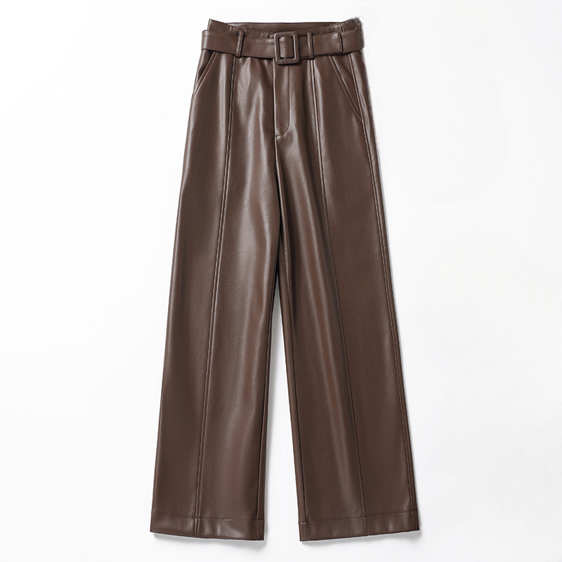 Women's Leather Belted Pants - VibreMode