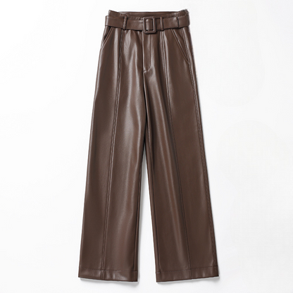 Women's Leather Belted Pants - VibreMode