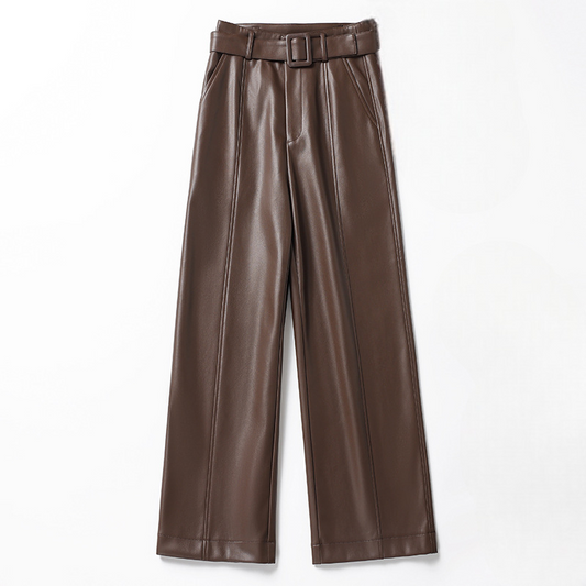 Women's Leather Belted Pants - VibreMode