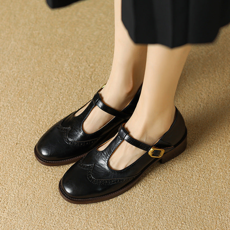 Classic Women's Low Heel Leather Mary Jane Shoes