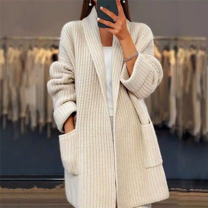 Women's Wool Blend Cardigan Oversized V-Neck Long Sleeve - VibreMode
