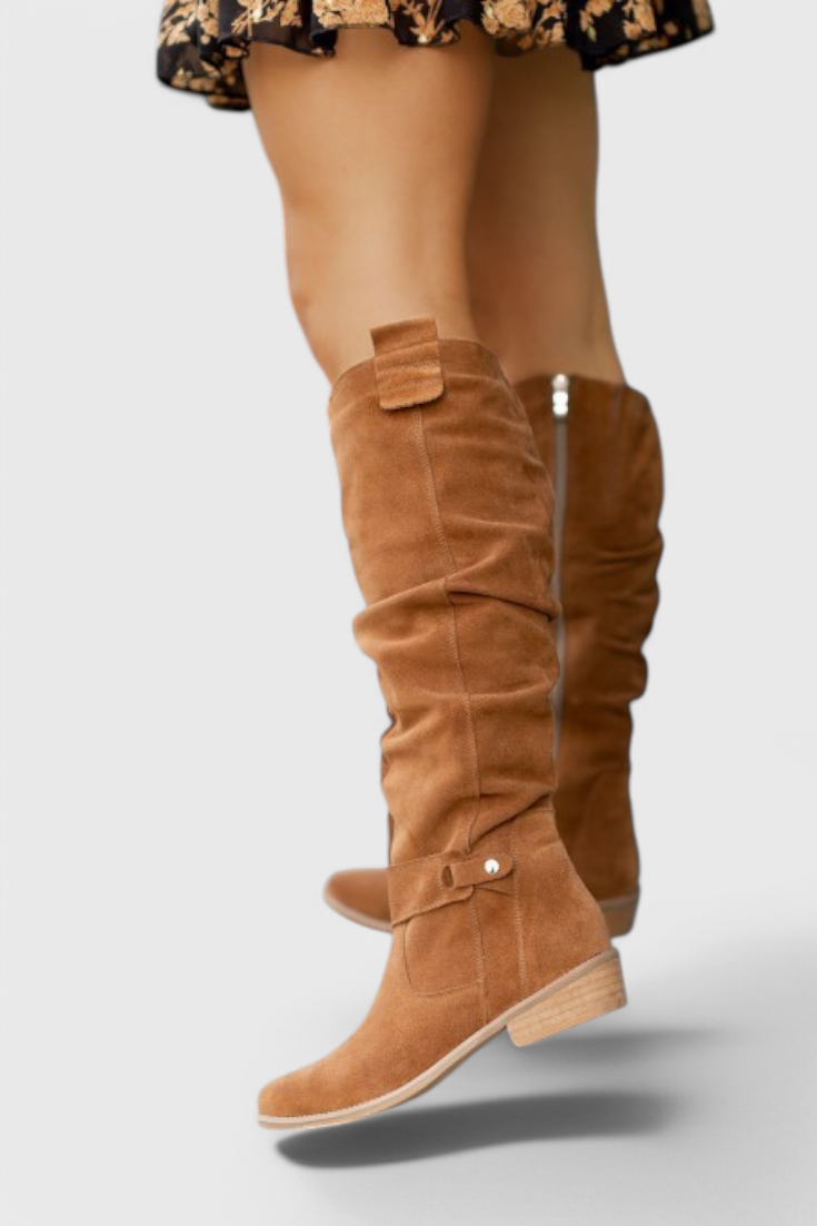 Women's Knee-High Low Heel Boots Zipper Detail