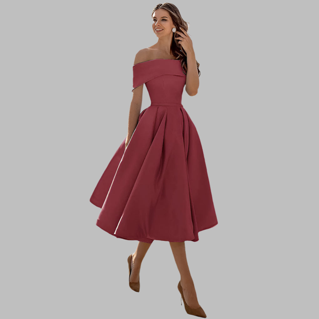 Women's Off Shoulder Satin Prom Dress