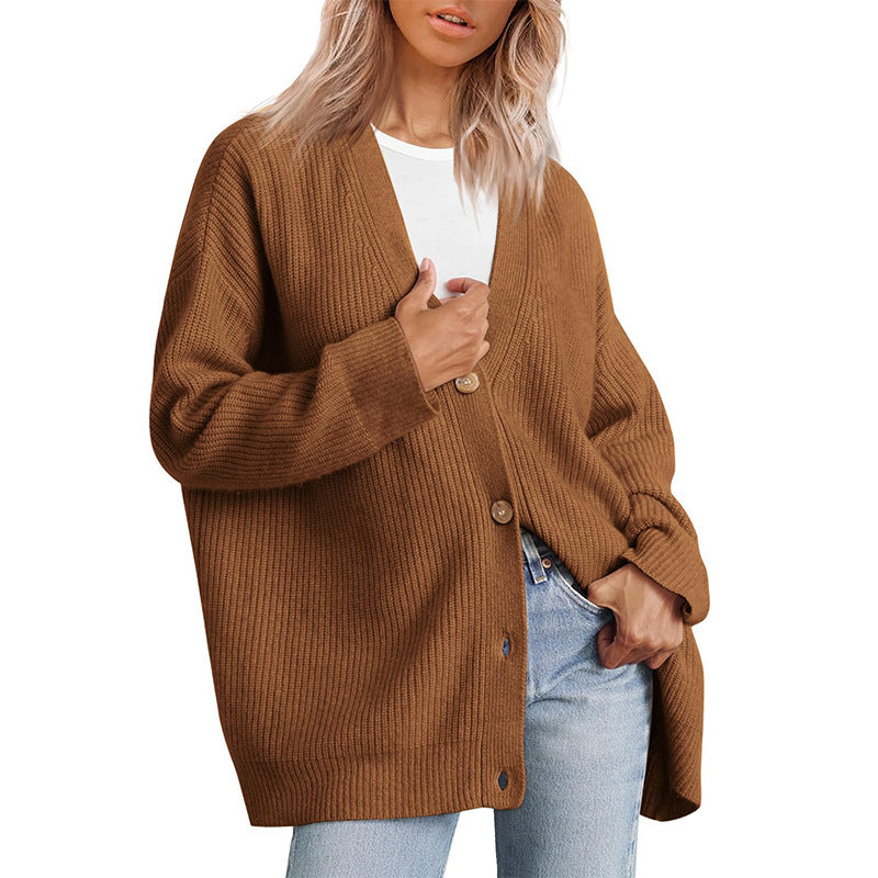 Women's Striped Knit Cardigan Sweater Relaxed Fit