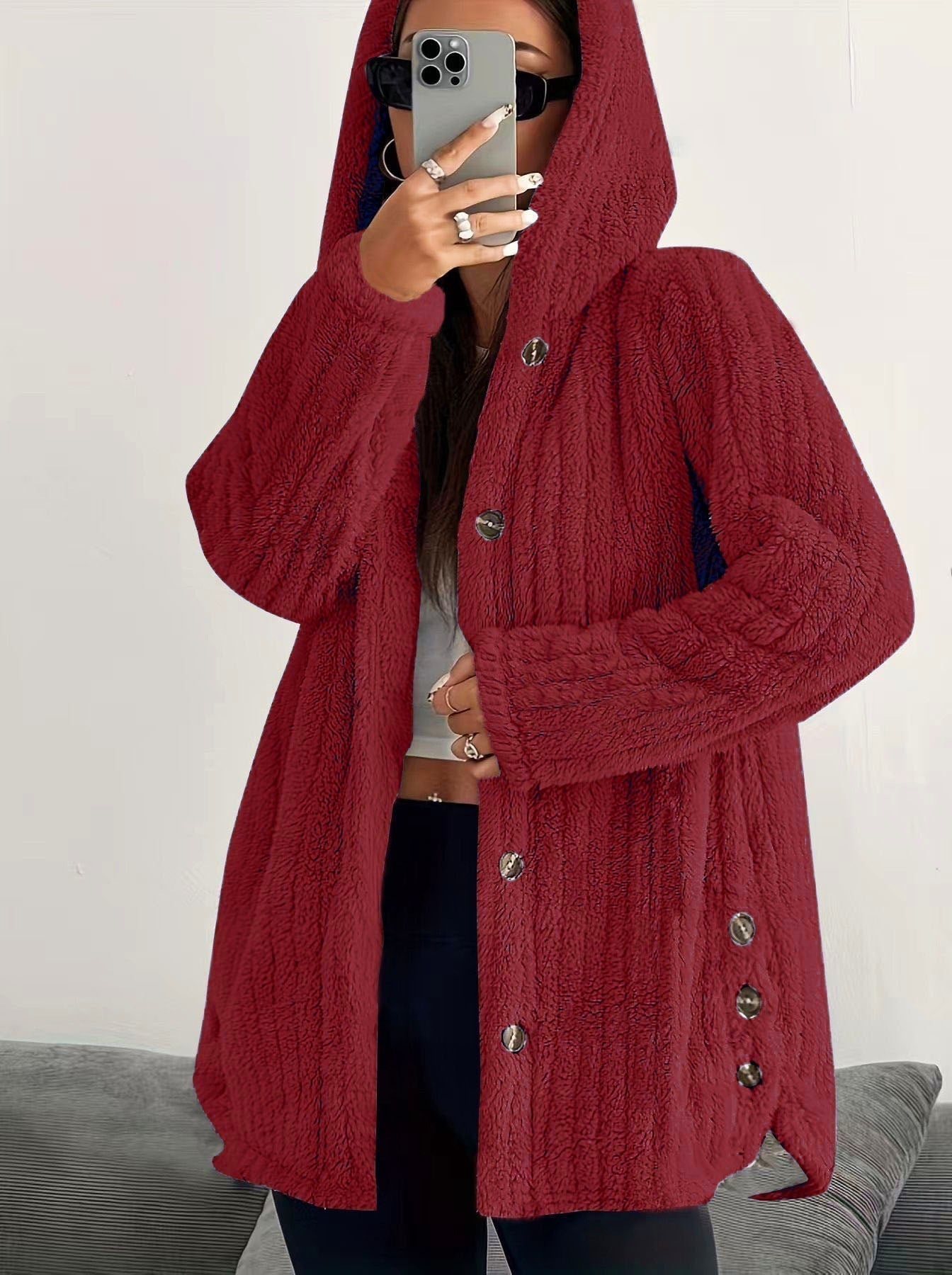 Women's Button Front Cardigan Hooded Neckline