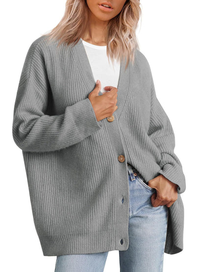 Women's Striped Knit Cardigan Sweater Relaxed Fit