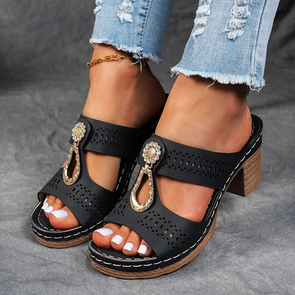 Women's Block Heel Open Toe Sandals - VibreMode