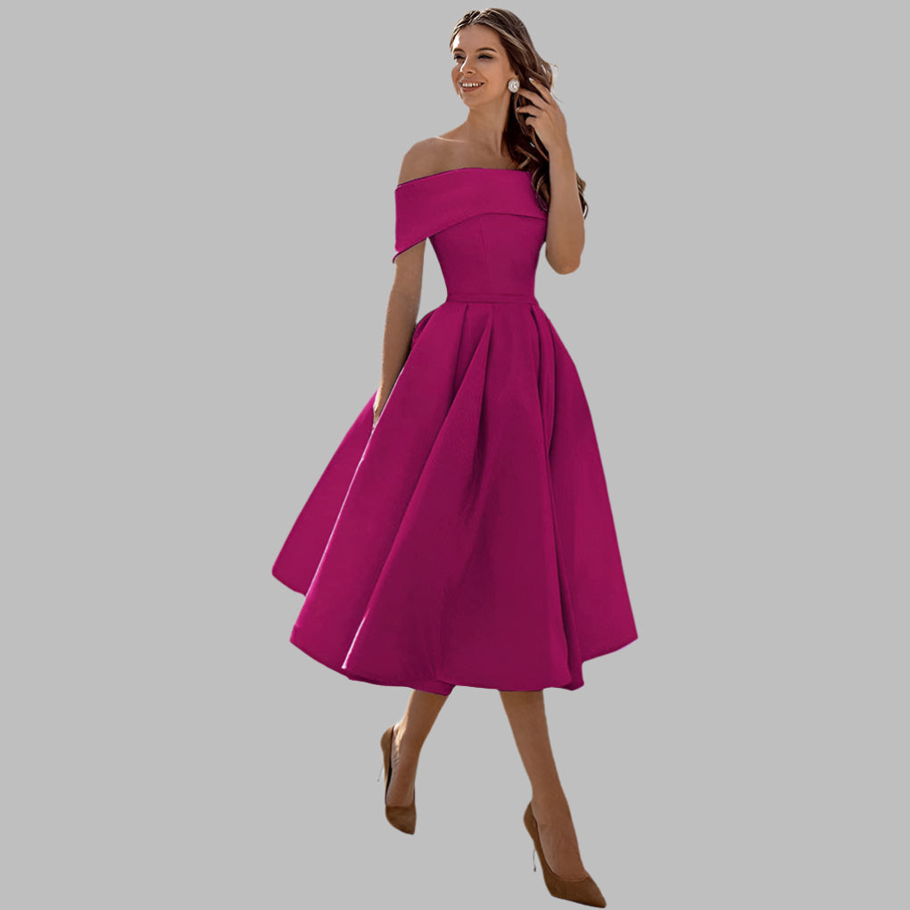 Women's Off Shoulder Satin Prom Dress