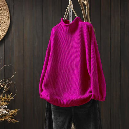 Women's Oversized Waffle Knit Mock Neck Sweater