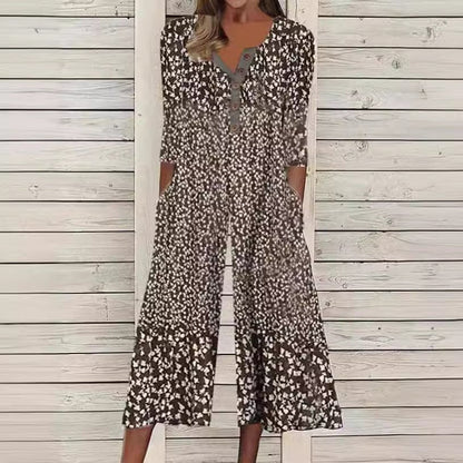 Tropical Leaf Print V-Neck Jumpsuit for Women