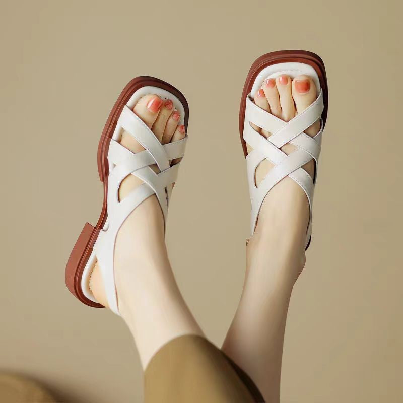 Luxury Brown Leather Flat Sandals - VibreMode