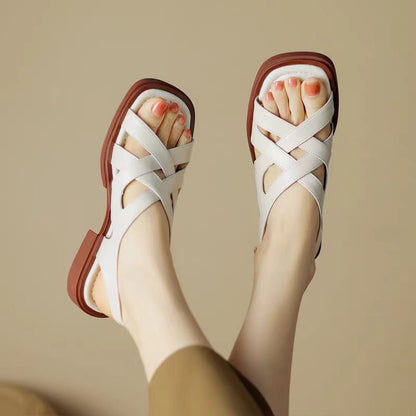 Luxury Brown Leather Flat Sandals - VibreMode