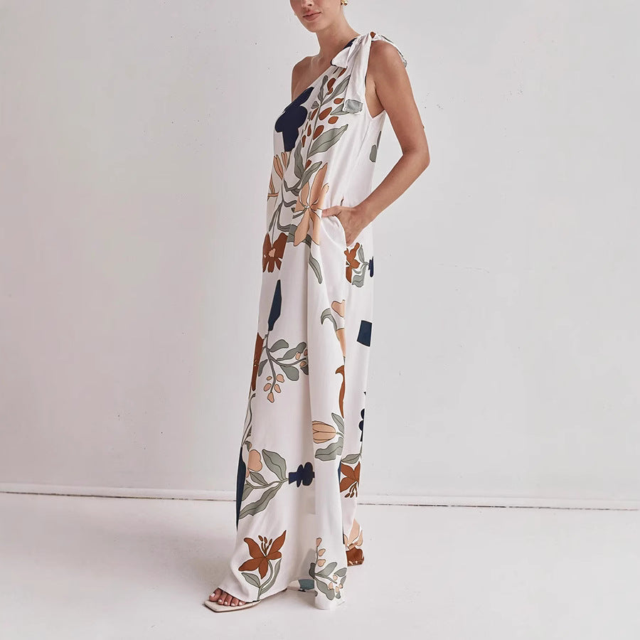 Women's Cotton One-Shoulder Dress Bold Print